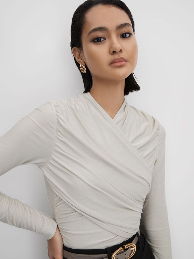 Wrap Front Top in Mint (K76117) | US$61