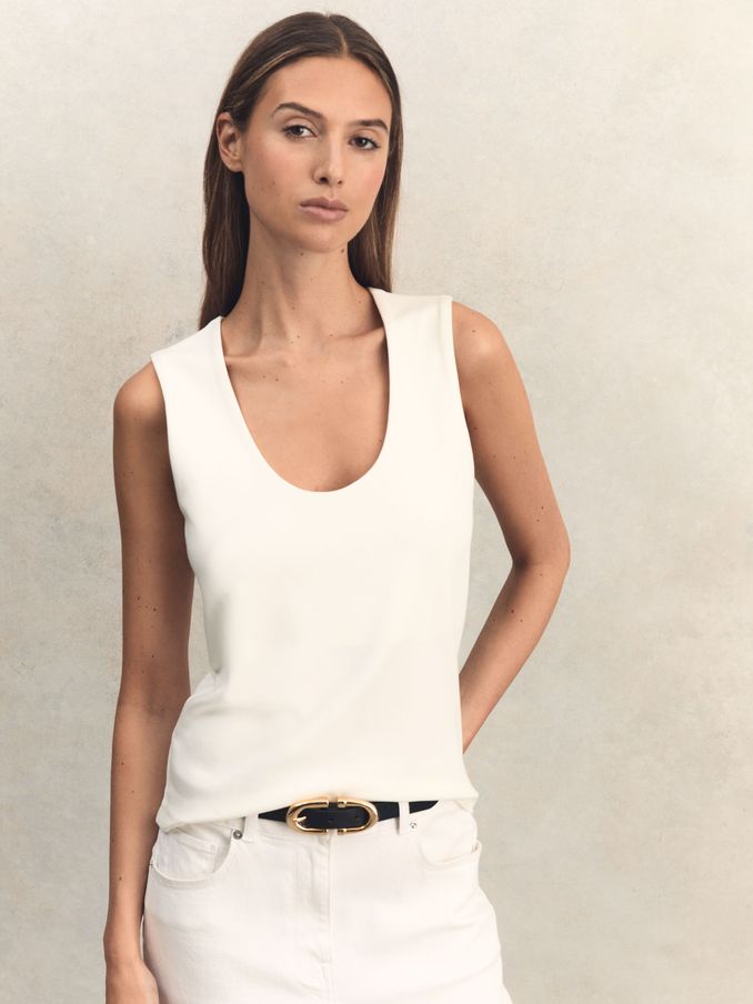 Scoop Neck Vest in Ivory (K76120) | US$37