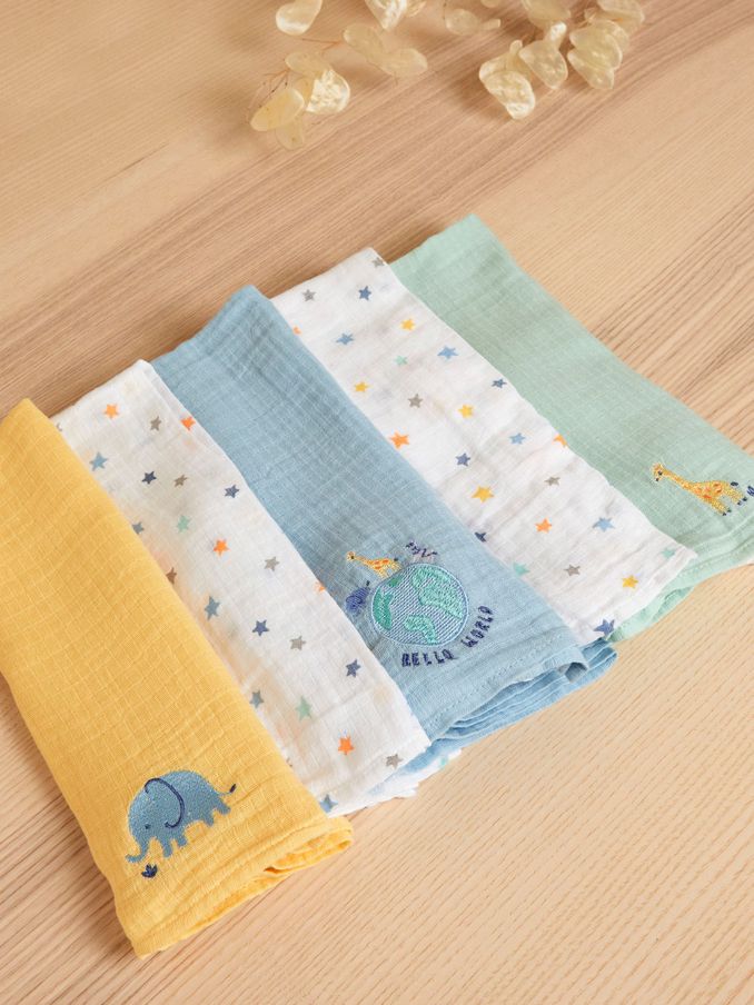 Hello World 5-Pack Embroidered Muslin Squares (K76936) | $31