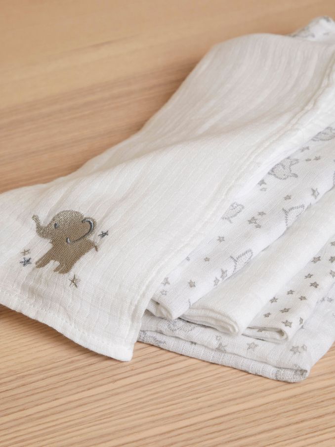 Grey Elephant 5-Pack Embroidered Muslin Squares (K76939) | $18