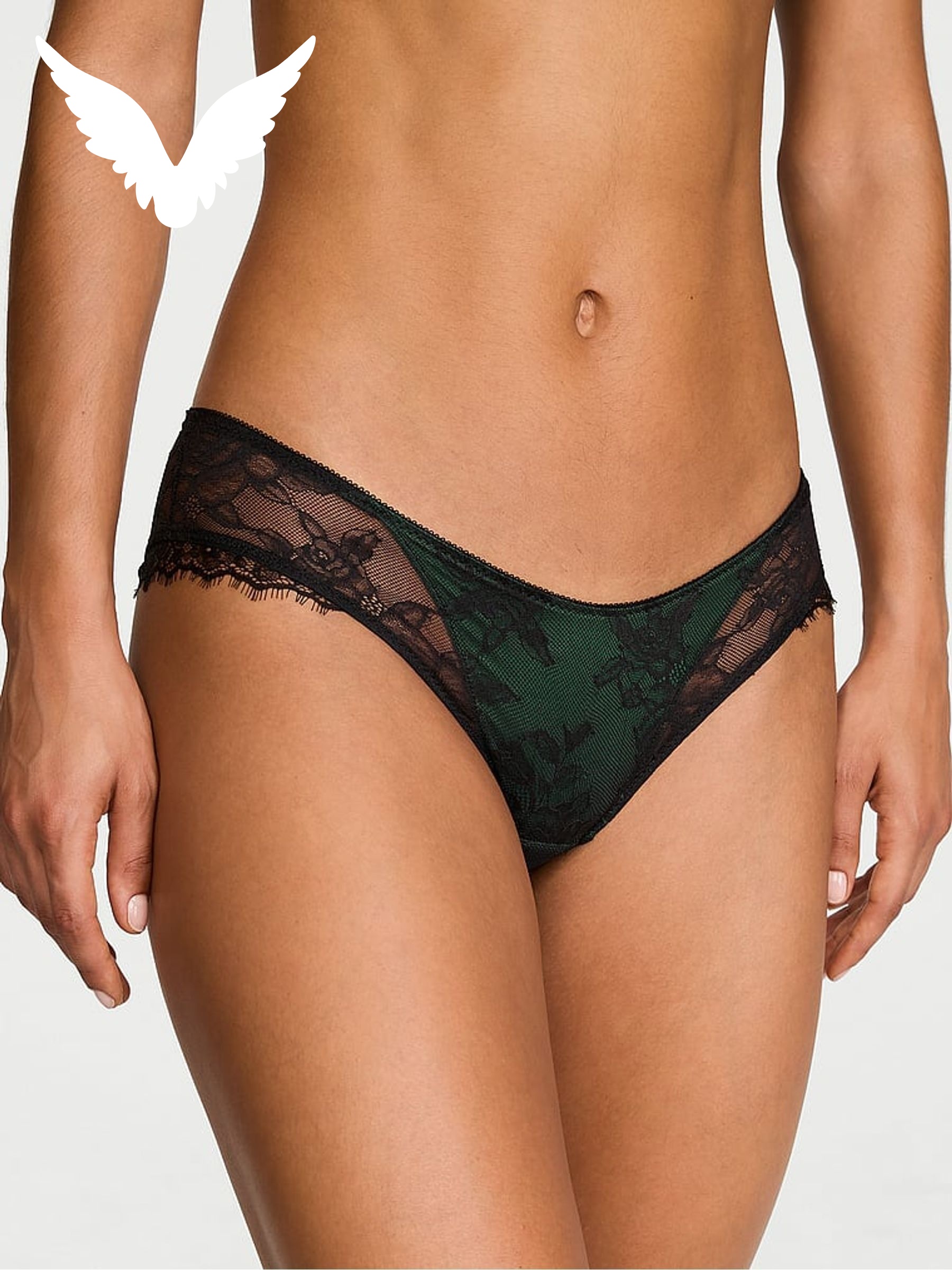Velvet Pine Green - Cheeky Lace Overlay Knickers