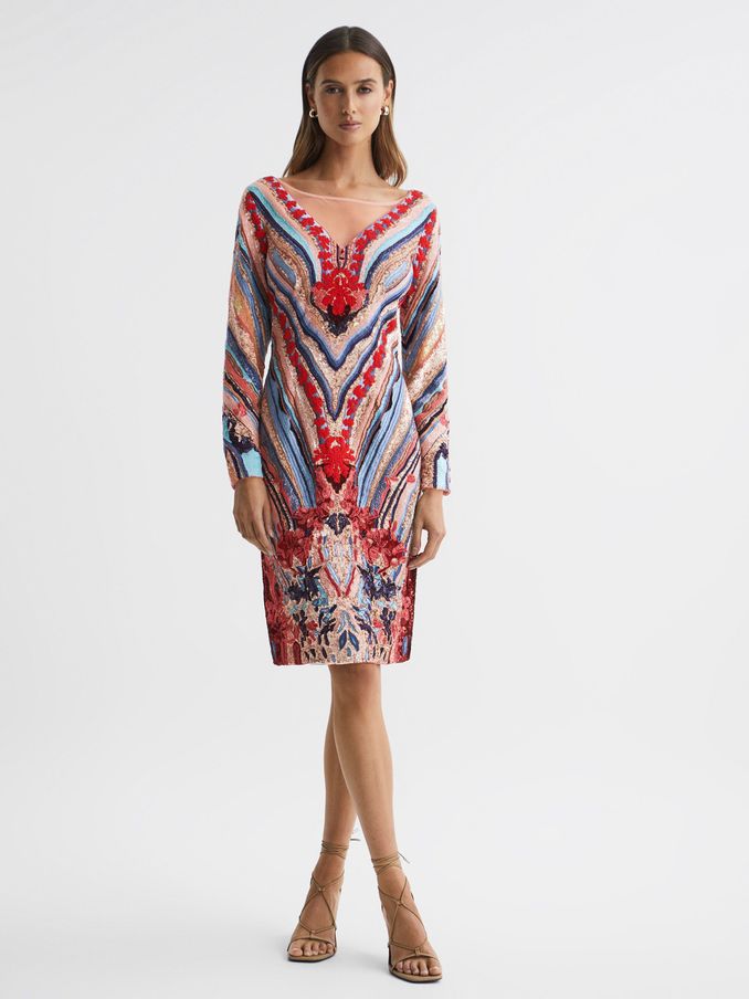 Raishma Embellished Textured Mini Dress in Pink Multi (K77580) | $1,288