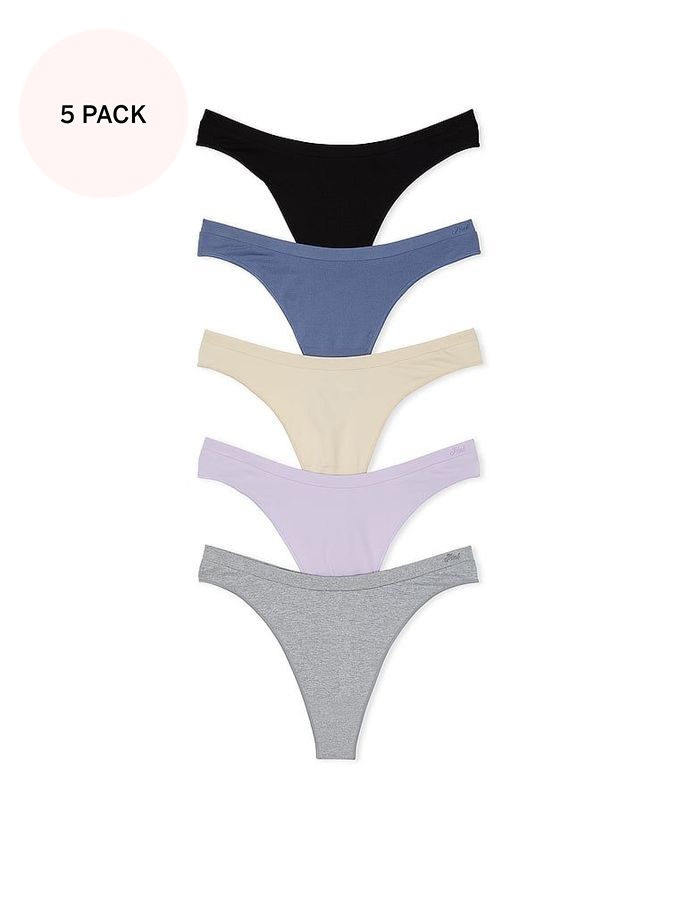 Black/Grey/Nude/Blue/Purple Thong 5 Pack Knickers (K79689) | €31