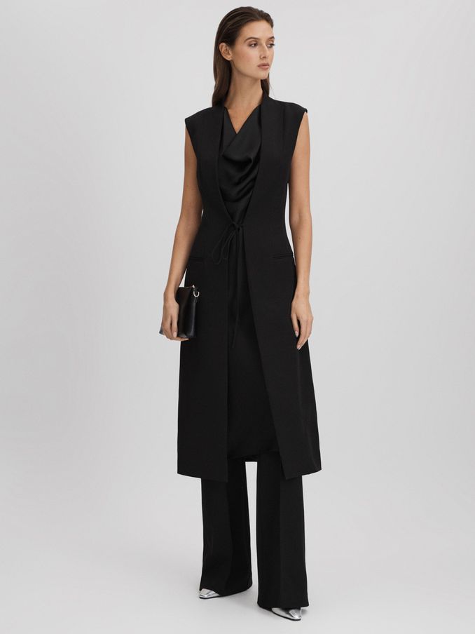 Halston Cowl Neck Wrap Midi Dress in Black (K80126) | 1,125 SAR