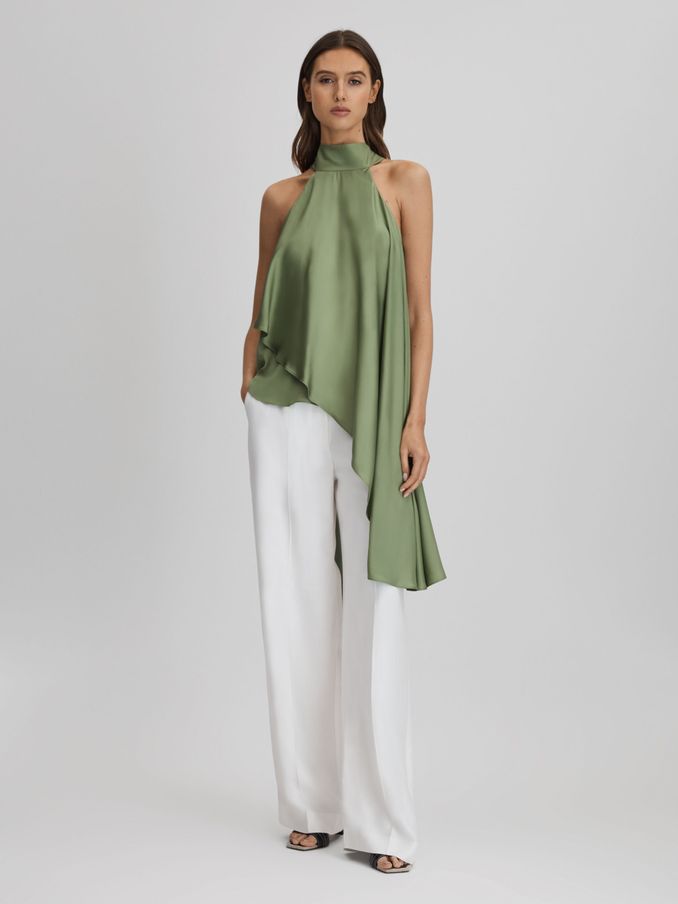 Asymmetric Draped Blouse in Green (K80542) | US$130