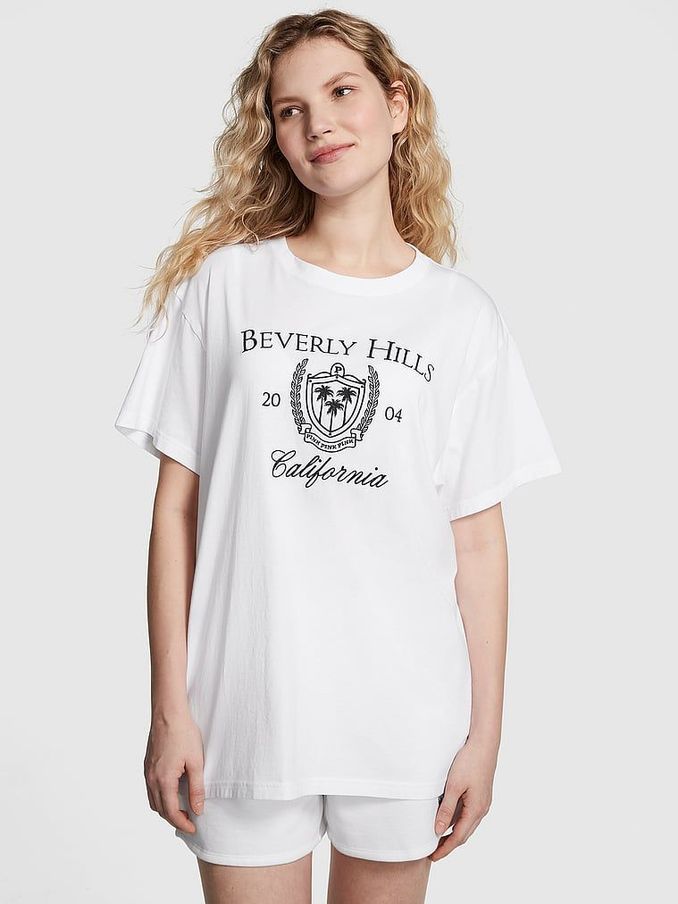 White Short Sleeve Oversized Campus T-Shirt (K80547) | €13