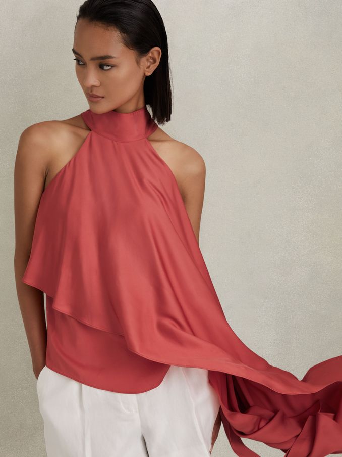 Asymmetric Draped Blouse in Coral (K80574) | €111