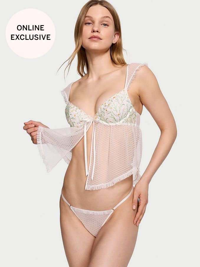 Coconut White Daisy Broderie Pleated Babydoll (K80614) | €43