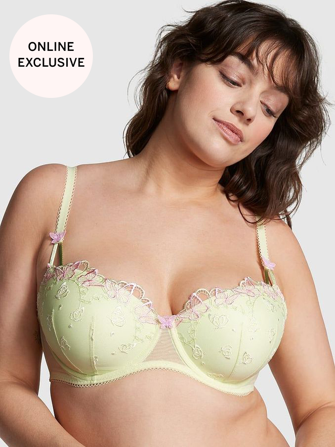 Lime Green Lightly Lined Balcony Embroidered Butterfly Lace Bra (K80623) | €15