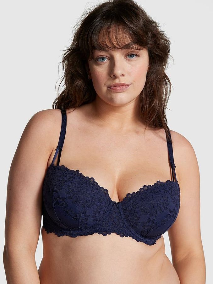 Midnight Navy Blue Lace Lightly Lined Balcony Eyelet Bra (K80658) | €15