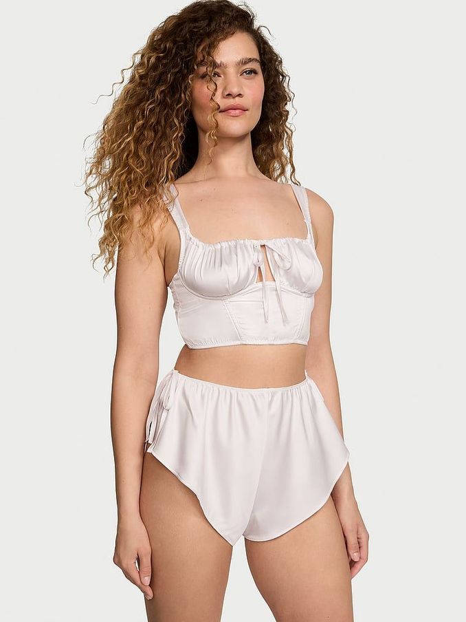 Coconut White Satin Corset Cami Set (K80669) | €68