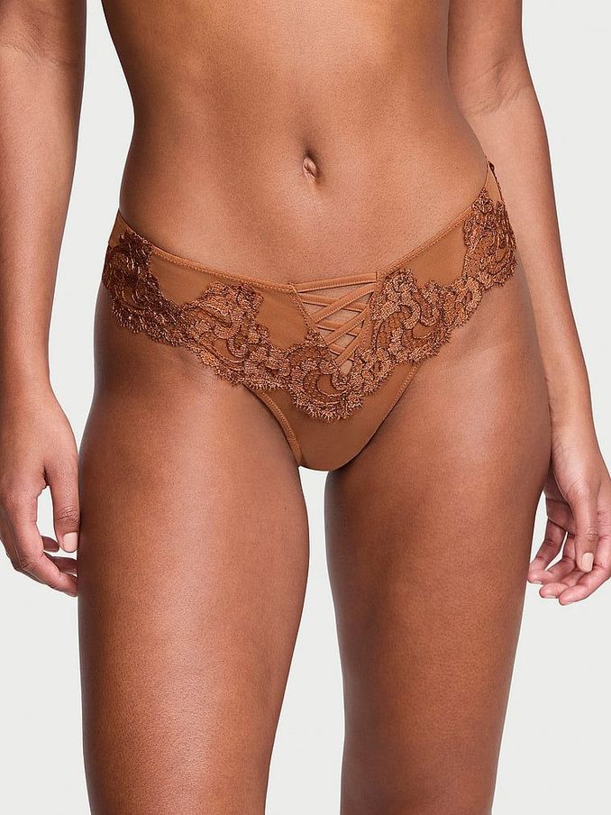Caramel Nude Brazilian Embroidered Knickers (K80709) | €13