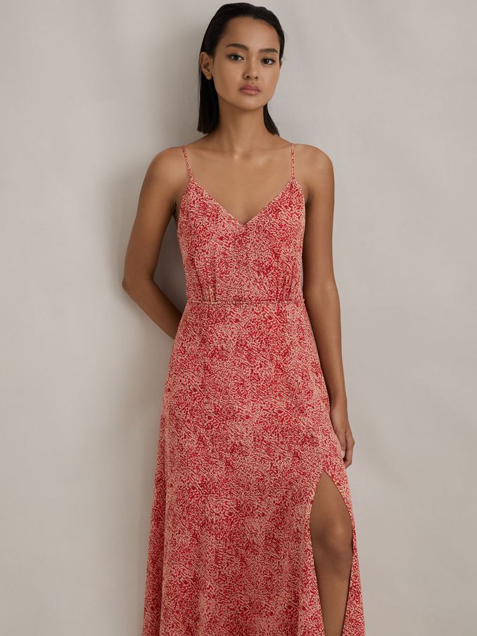 Printed Belted Midi Dress in Red (K80814) | US$142