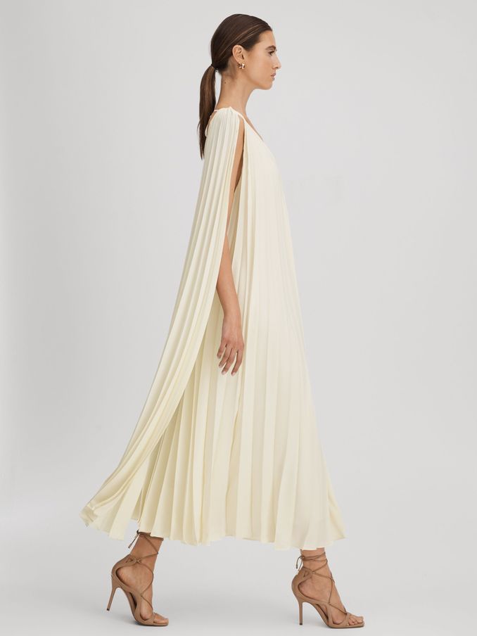Pleated Cape Sleeve Midi Dress in Lemon (K80817) | CHF 170