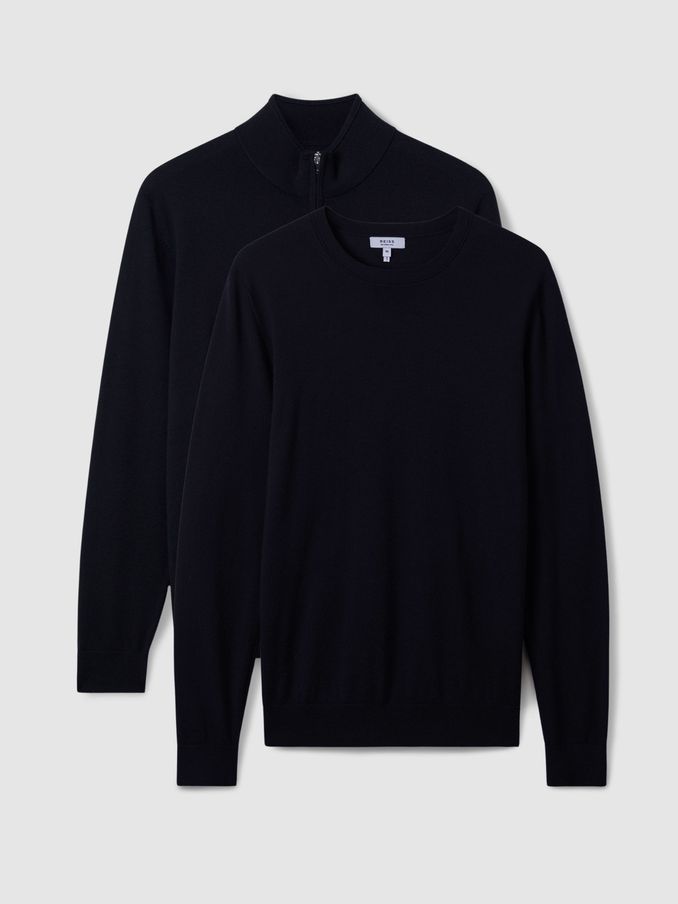 Pack of Two Merino Wool Jumpers in Navy (K81427) | US$290