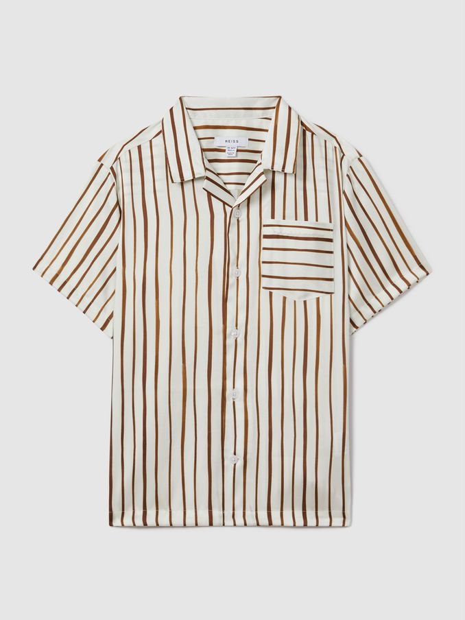 3-9 yrs Striped Cuban Collar Shirt in Ecru/Tobacco (K81492) | €21