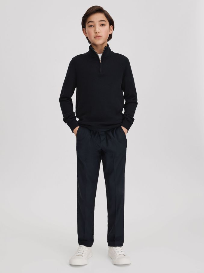 3-9 yrs Wool Half-Zip Funnel Neck Jumper in Navy (K81507) | US$55