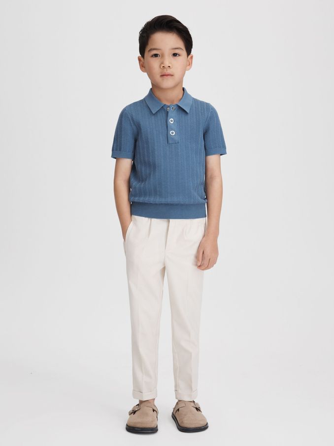 9-13 yrs Textured Modal Blend Polo Shirt in Cornflower Blue (K81510) | $39