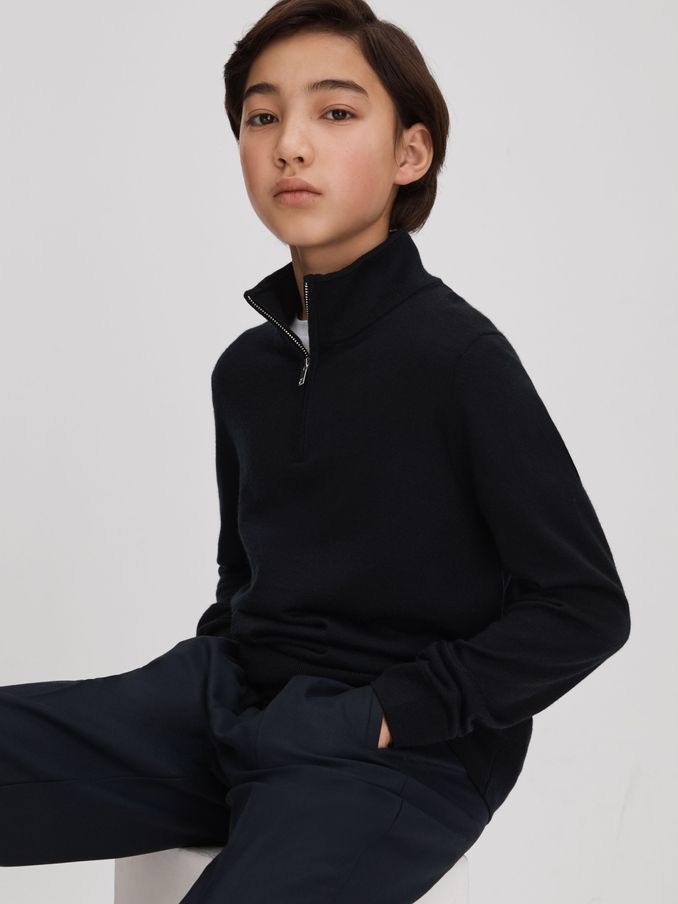 9-13 yrs Wool Half-Zip Funnel Neck Jumper in Navy (K81519) | US$60