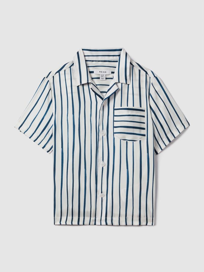 13-14 yrs Striped Cuban Collar Shirt in White/Blue (K81520) | €25