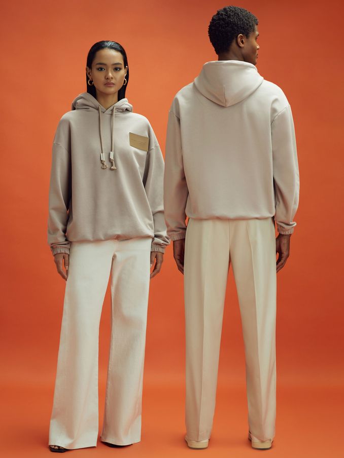 McLaren F1 Leather Patch Drawstring Hoodie in Taupe (K81532) | US$130