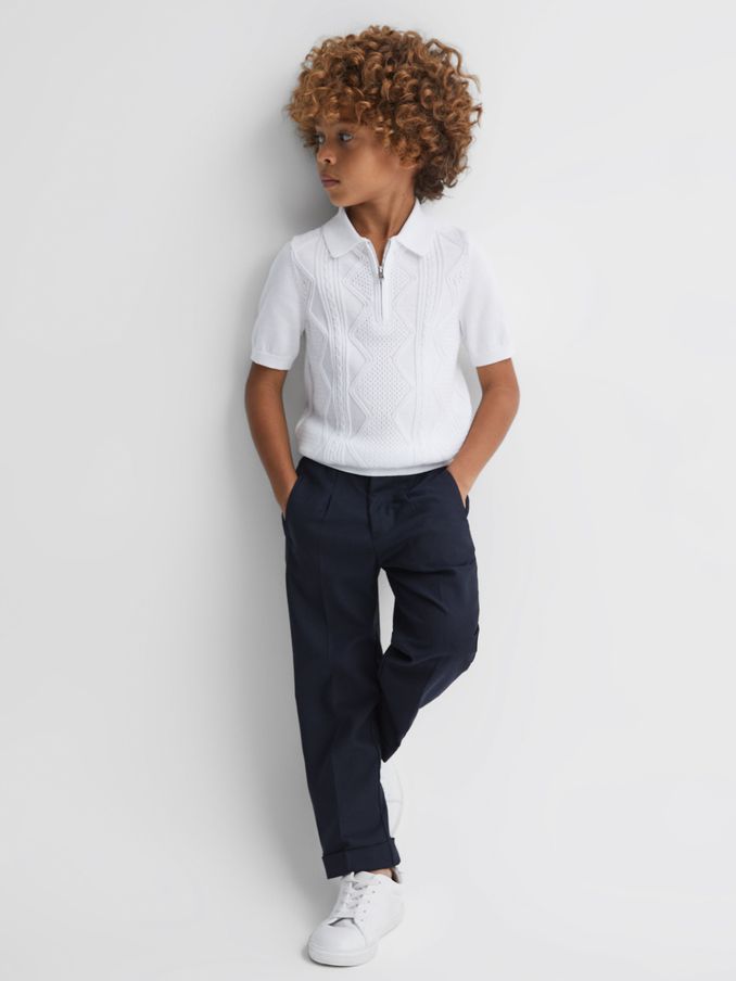 White - Cotton Half-zip Polo Shirt