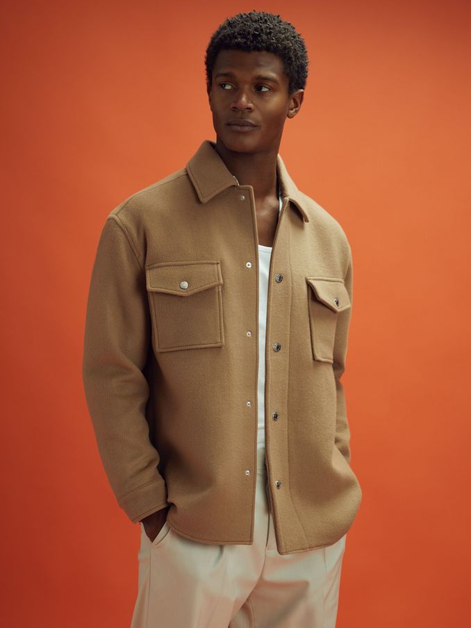 McLaren F1 Wool Blend Twin Pocket Overshirt in Camel (K81552) | €283