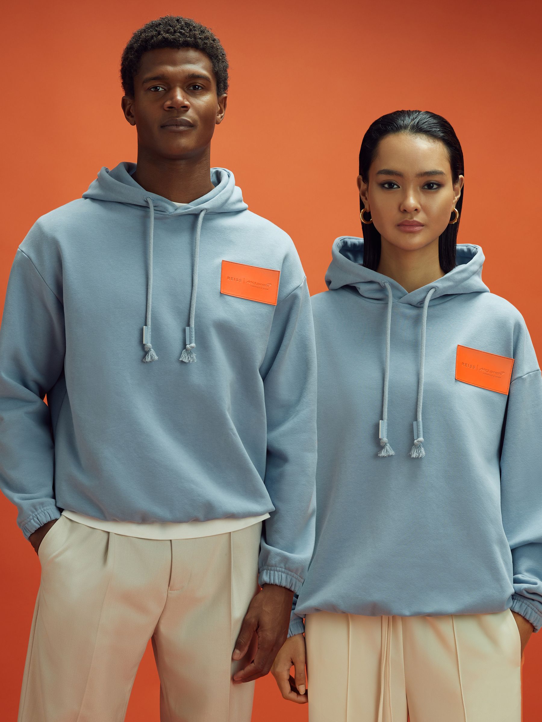 McLaren F1 Leather Patch Drawstring Hoodie in Soft Blue (K81579) | €111