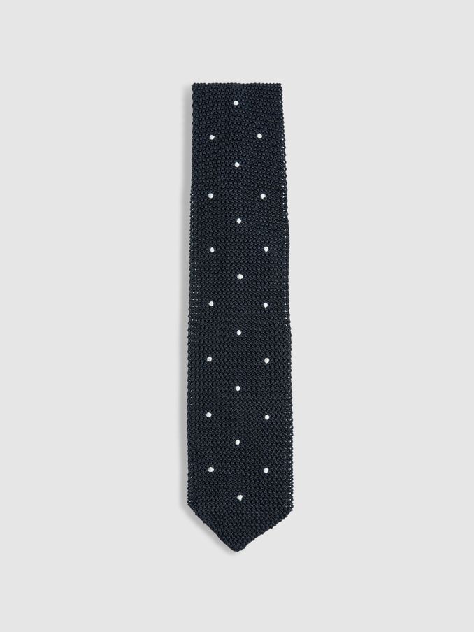 Silk Knitted Pin-Dot Tie in Navy (K81611) | CHF 115