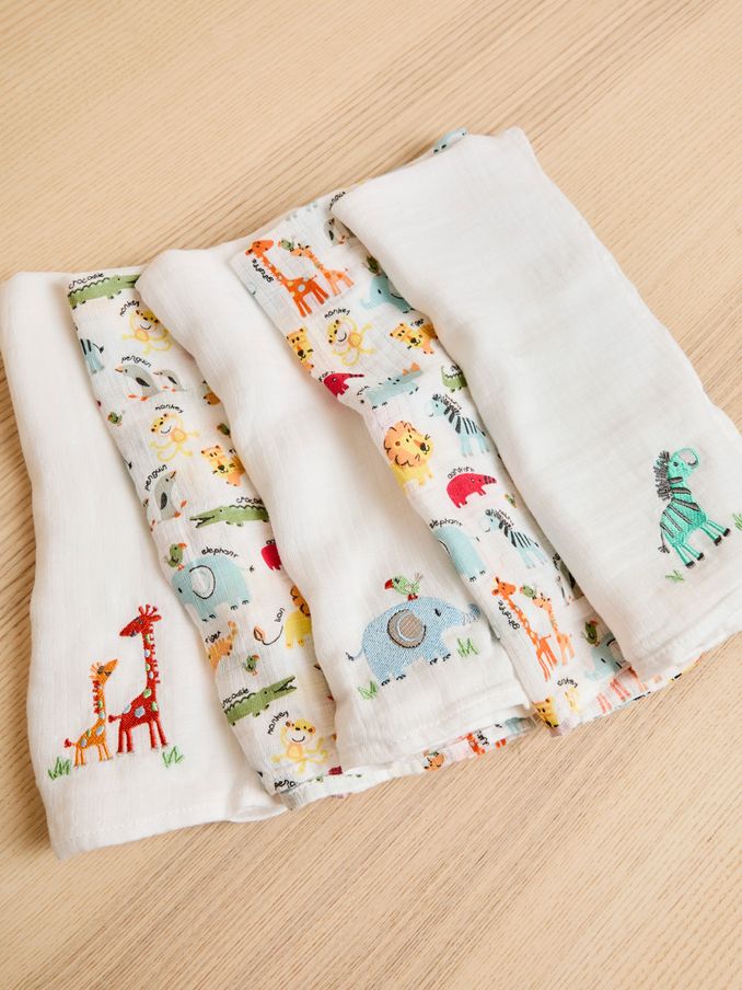 Bright Jungle 5-Pack Embroidered Muslin Squares (K83040) | $31