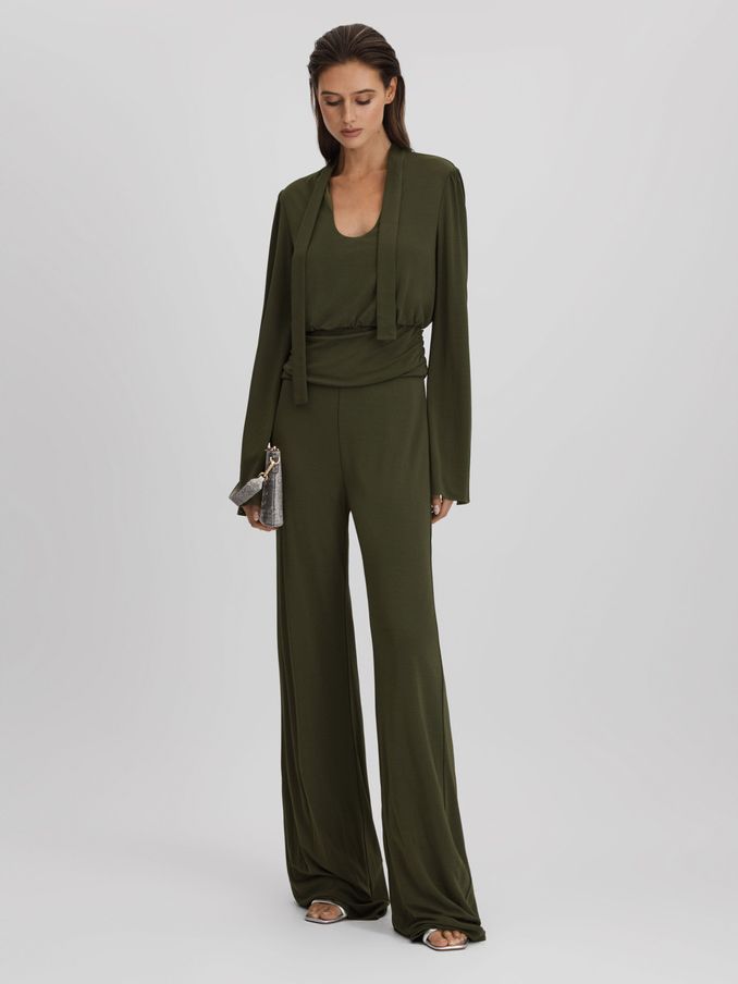 Halston Seaweed Wide Leg Jumpsuit in Seaweed (K83096) | AED1,279