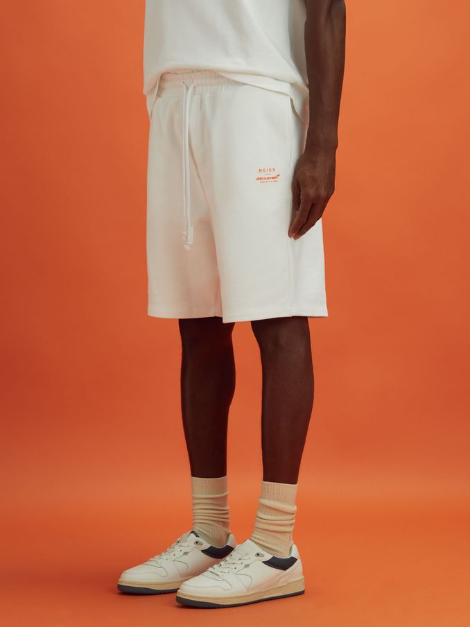 McLaren F1 Cotton Drawstring Shorts in White (K83119) | US$57