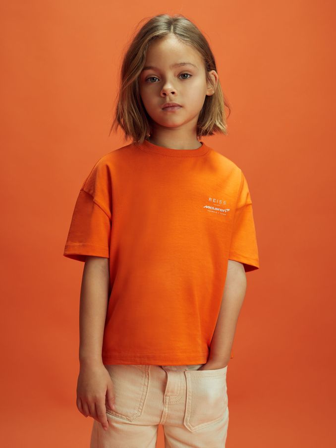 3-9 yrs McLaren F1 Oversized Cotton Crew Neck T-Shirt in Papaya (K83968) | US$34
