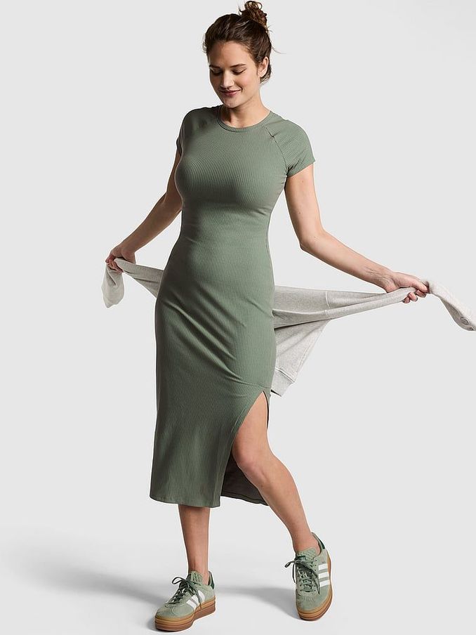 Forest Pine Green Short Sleeve Midi Dress (K86360) | €20