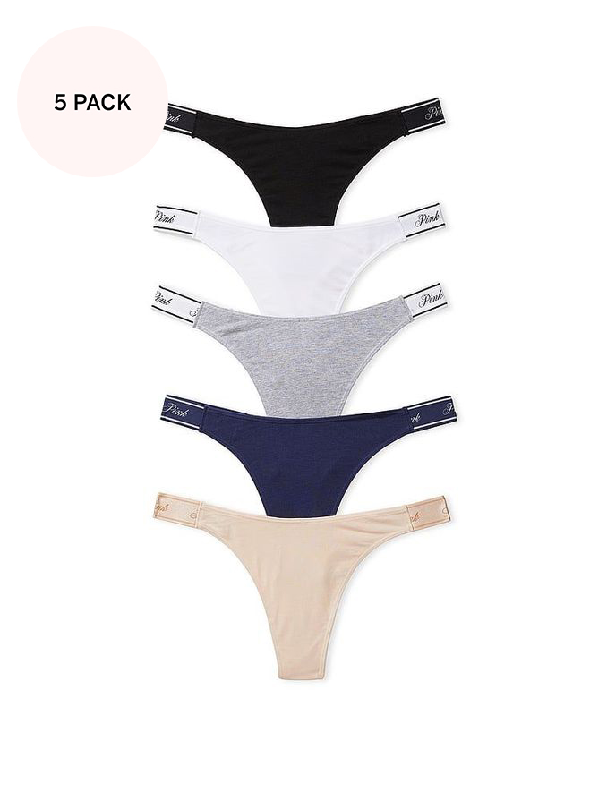 Black/White/Nude/Grey/Navy Blue Thong 5 Pack Knickers (K86391) | €31