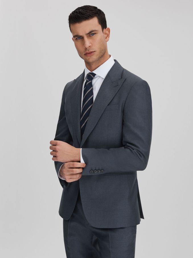 Slim Fit Single Breasted Wool Blazer in Airforce Blue (K87063) | US$228