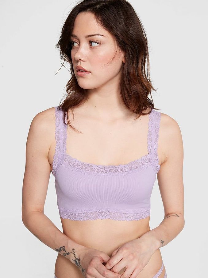 Pastel Lilac Purple Lace Trim Rib Seamless Bralette (K89118) | €12