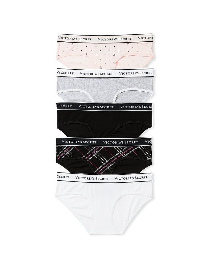 White/Black/Grey/Pink Hipster Logo 5 Pack Knickers (K89146) | €15
