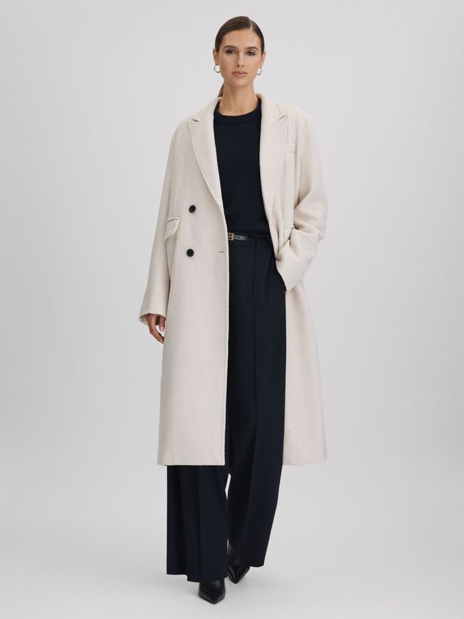 Meotine Wool Blend Boucle Coat in Cream (K92262) | US$405
