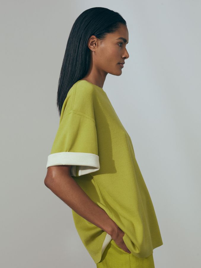 Atelier Knitted Silk Blend Top with Cashmere in Green (K92265) | US$162