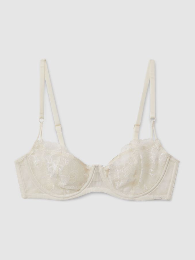 Underwear Embroidered Mesh Balconette Bra in Ivory (K92276) | €47