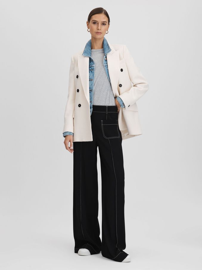 Contrast Stitch Wide Leg Trousers in Black (K93645) | €82
