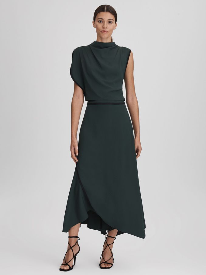 Asymmetric Contrast Trim Cropped Top in Green (K93648) | US$77