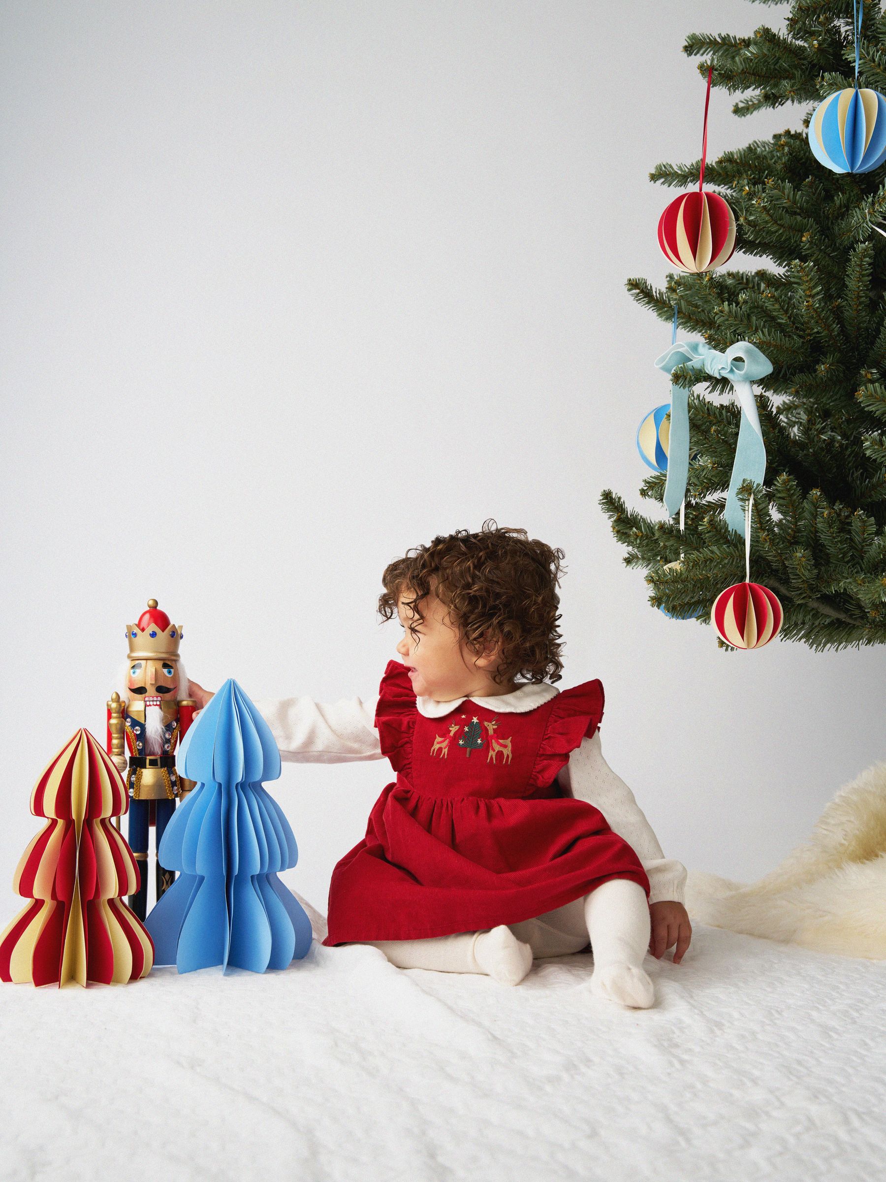 Dark Red Reindeer - Christmas Dress & Tights Set