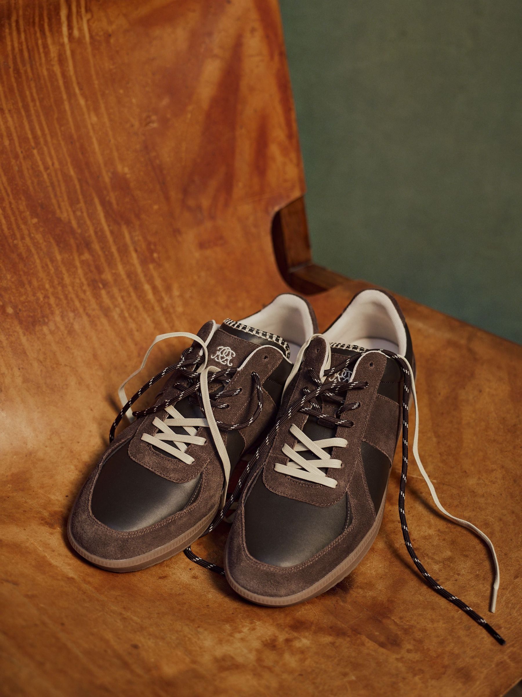 Dark Brown - Regular Monogram Bonded Leather And Suede Trainers