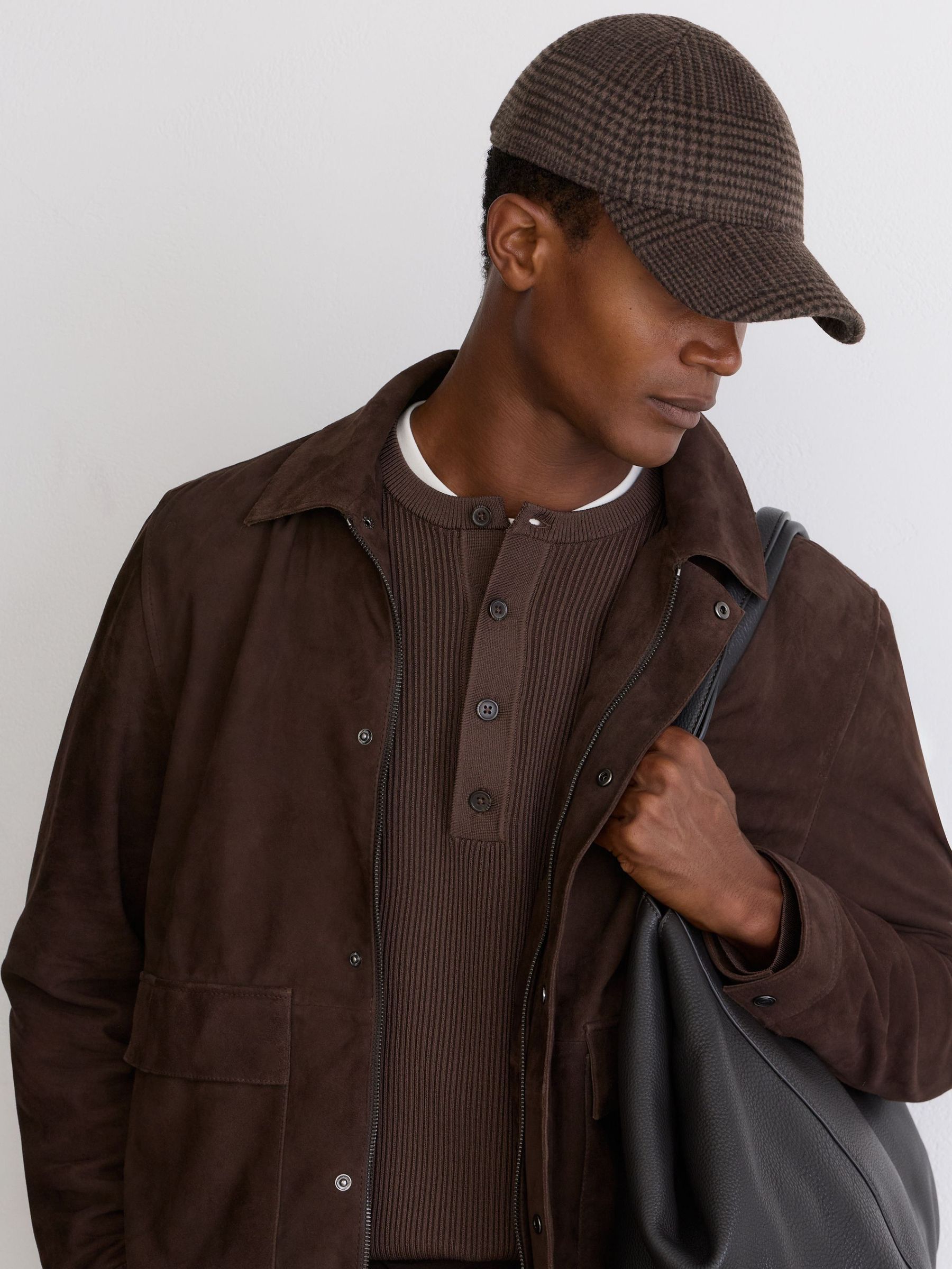 Brown - Regular Wool-blend Houndstooth-check Baseball Cap