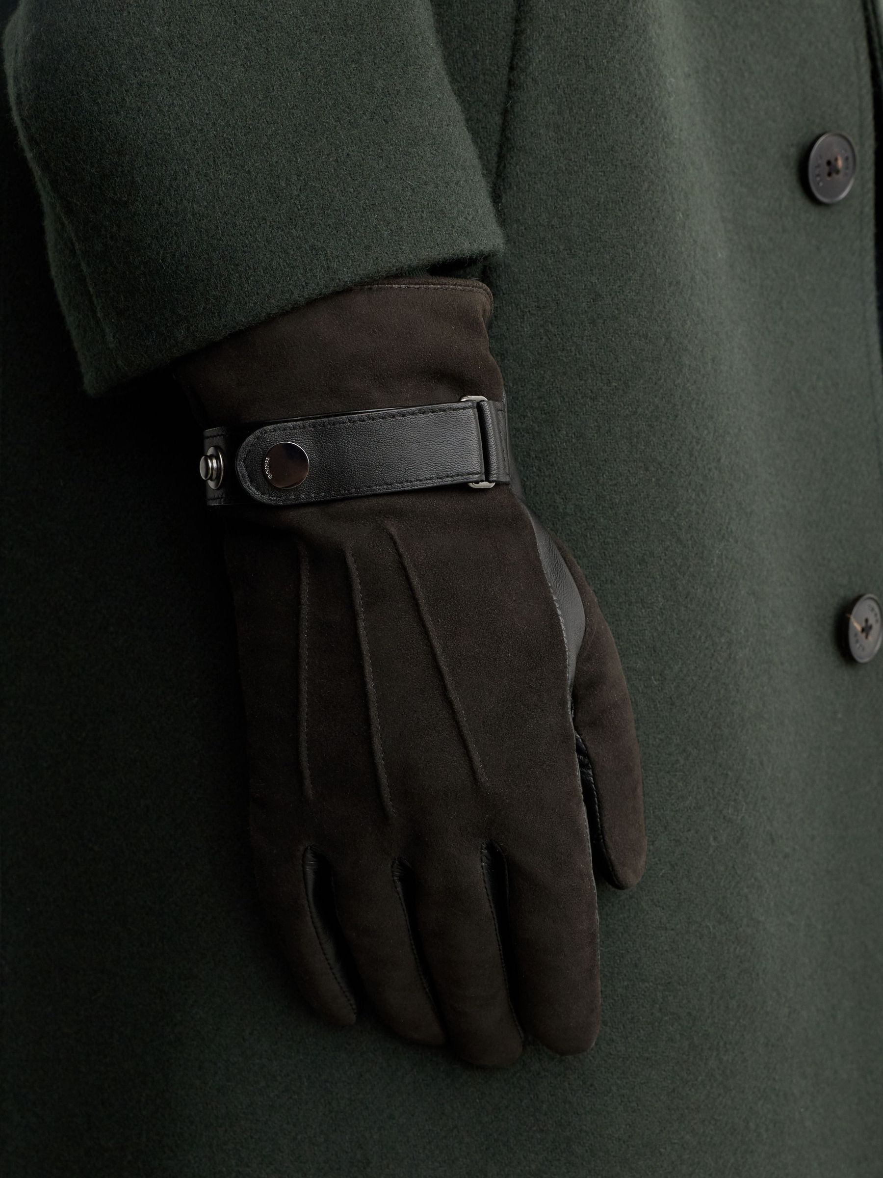 Charcoal - Regular Suede And Leather Driving Gloves