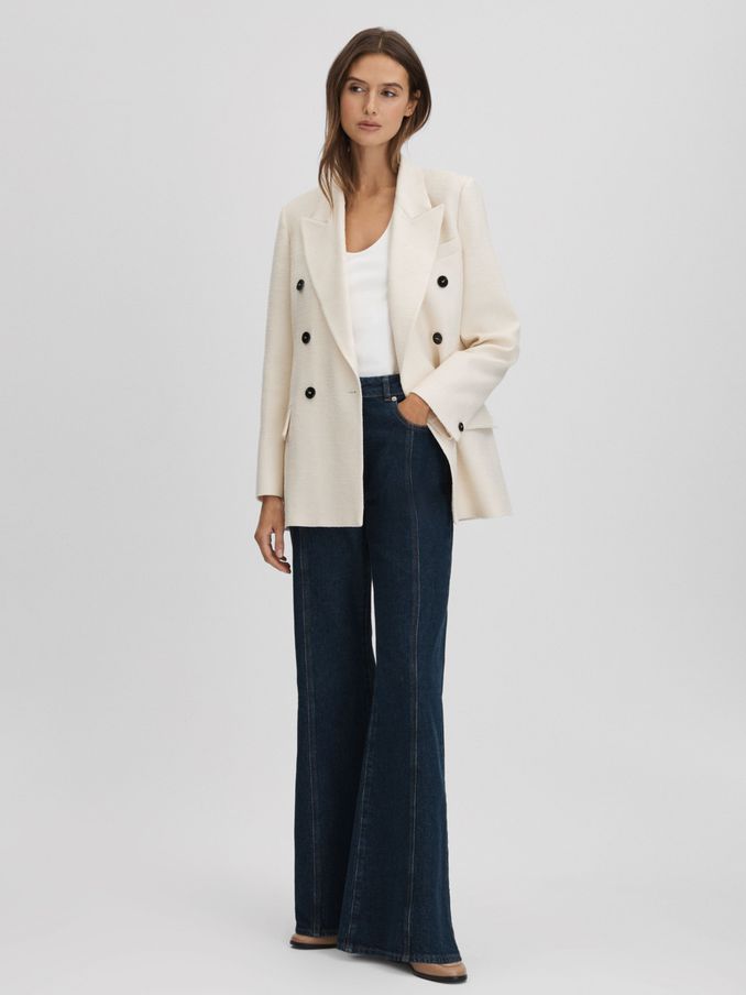 Textured Double Breasted Blazer in White (K95883) | $755
