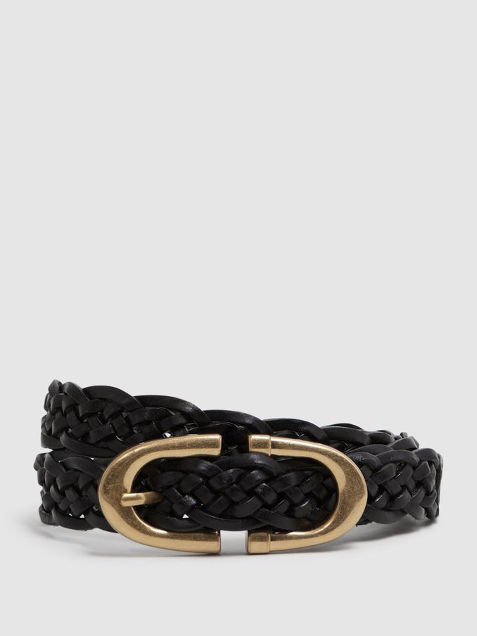 Woven Leather Horseshoe Belt in Black (K95901) | HK$491