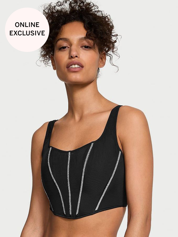 Black Sheer Shine Corset Bra Top (K97340) | €34
